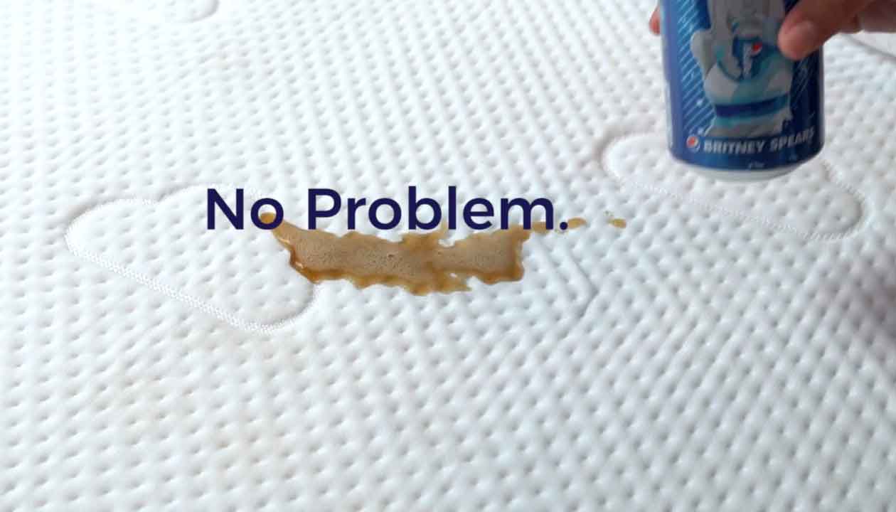soda spill on mattress No Promblem text