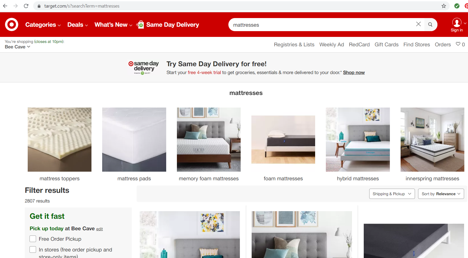 target mattress website