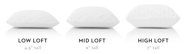 loft height options on the memory form pillow