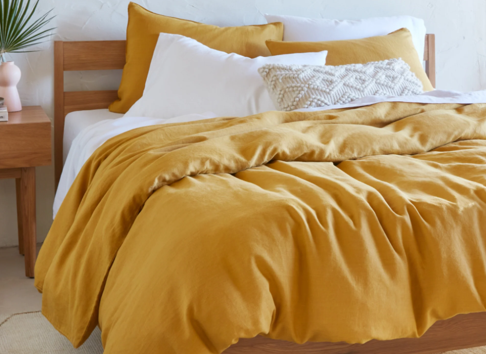 yellow gold duvet and bedroom sheets